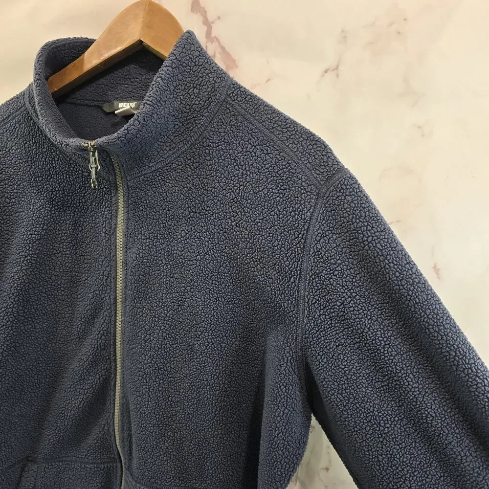 REI Co Op Jacket Mens Large Blue Full Zip Fleece Sherpa Teddy Groundbreaker
